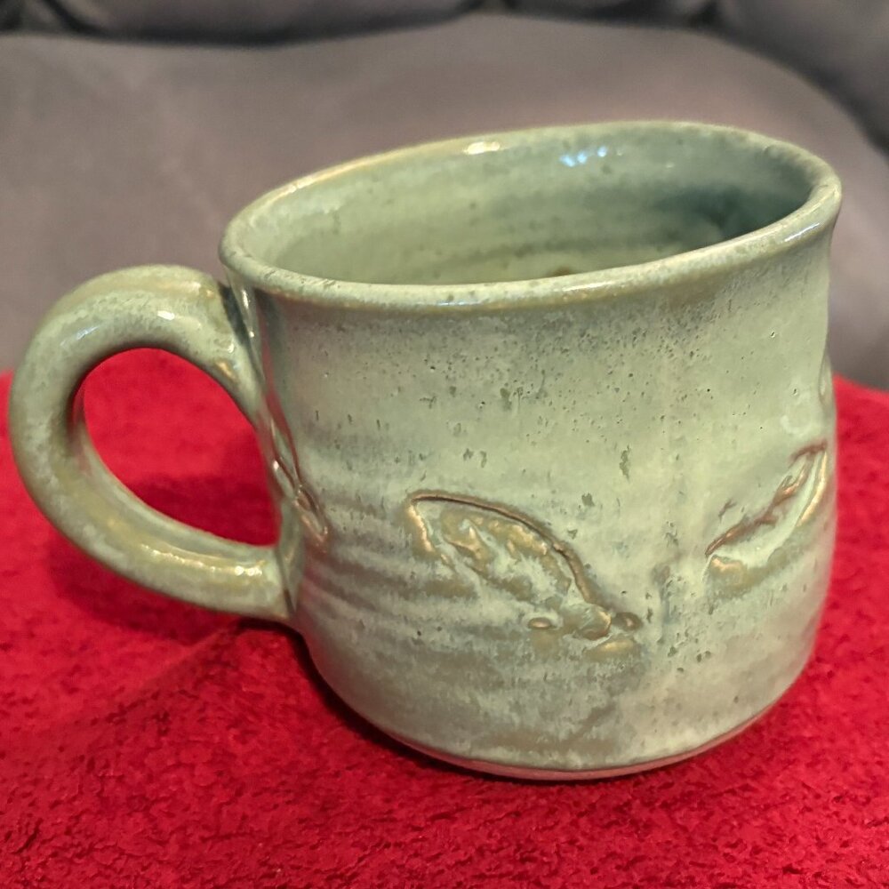 Hand Turned Green Leaf Pottery Mug-3.5" High-Signed as ClayShaper.Com-BRAND NEW